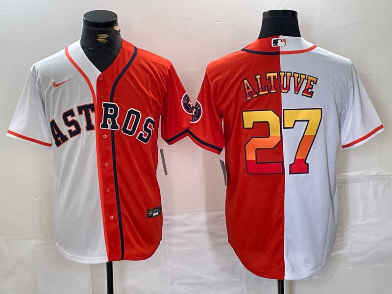 Men Houston Astros 27 Altuve White orange Nike 2024 MLB Jersey style 1